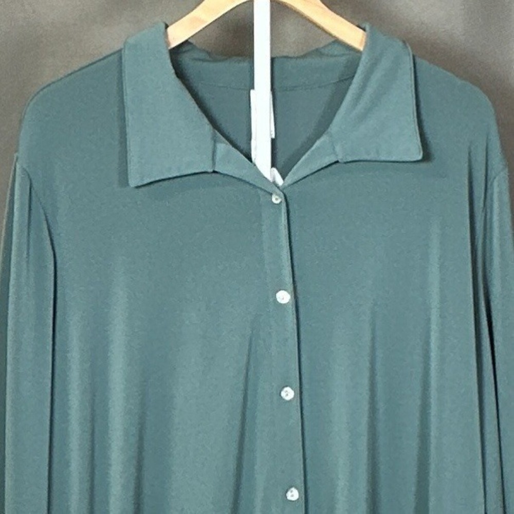 MarlaWynne Women 3X Sage Green Button Down Long Sleeve Tunic Shirt Duster